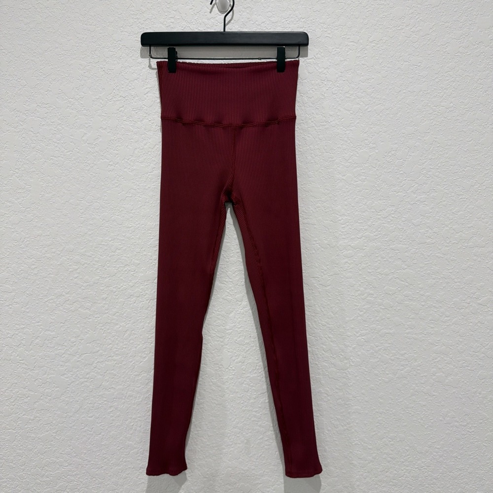 Carbon38 Deep Red Ribbed Full Length Leggings Yoga Athletic Size Medium